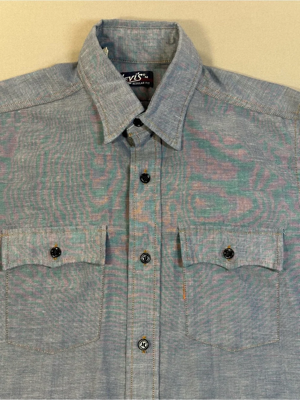 VINTAGE 70s Levi's Orange Tab Chambray Button Up Western Shirt - Mens Medium